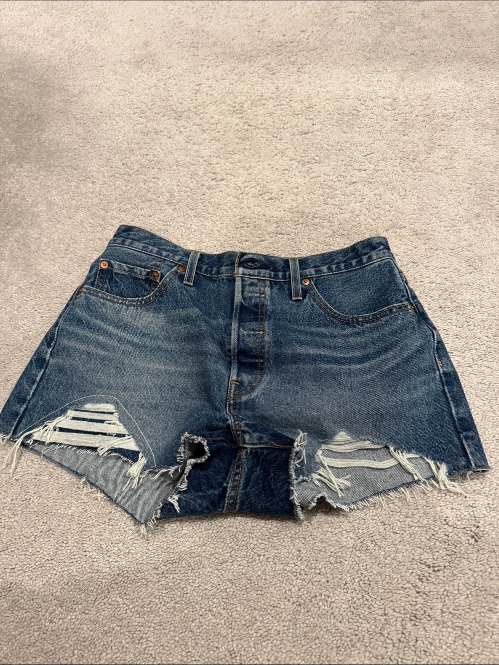 Levi's Distressed Dark Blue Denim Jean Shorts